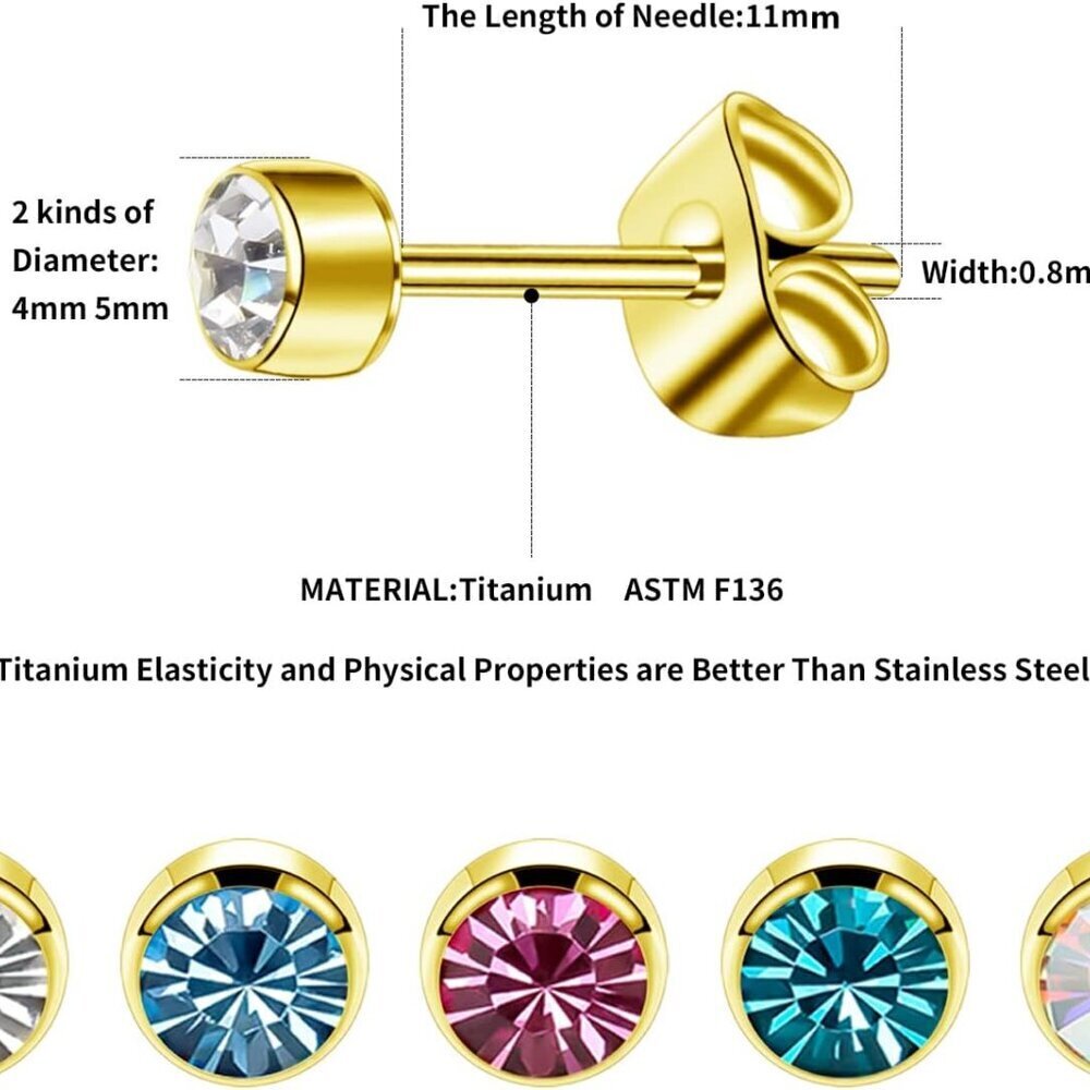 3 Pairs Women's & Men's Stud Earrings - Solid Titanium, Hypoallergenic, Nickel F - Picture 2 of 6